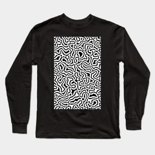 Black and White Abstract Liquid Lines Pattern Long Sleeve T-Shirt